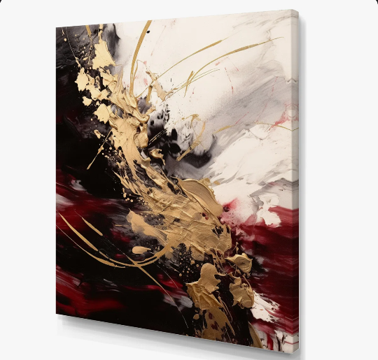Gold and Red Fluid Fusion I - Abstract Wall Art