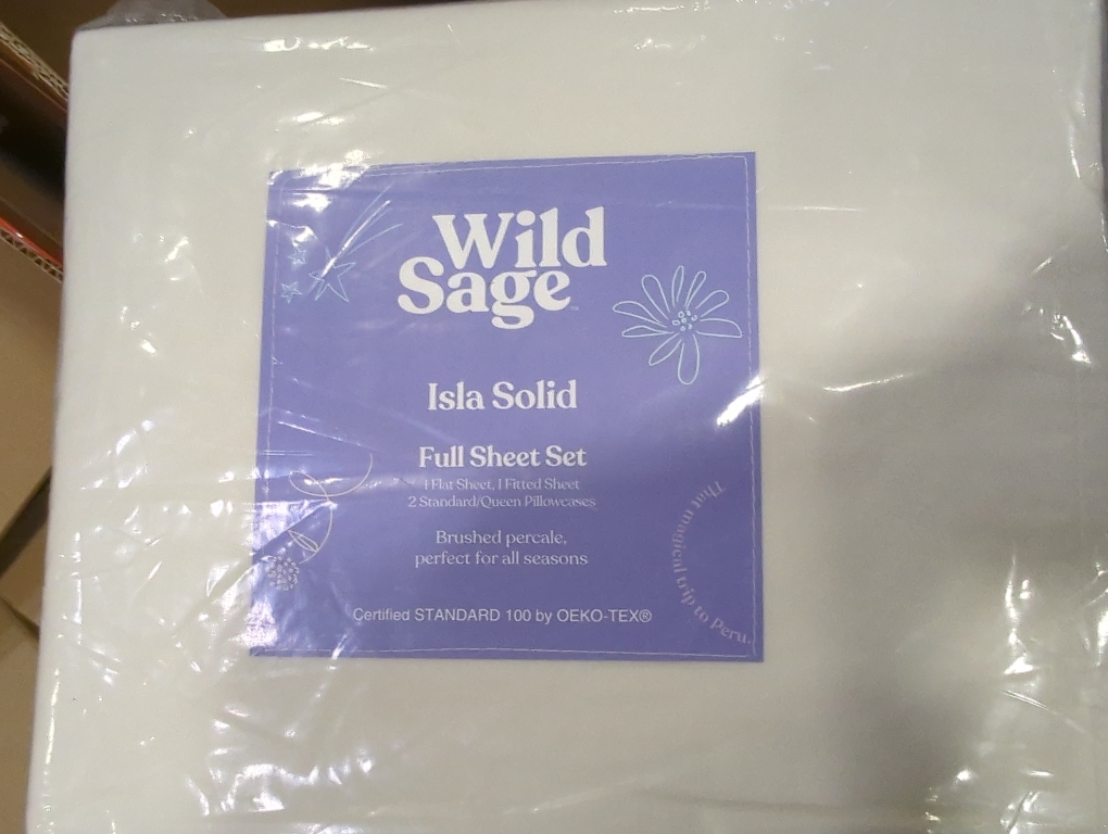 Wild Sage Brushed Cotton Percale 300-Thread-Count Full Sheet Set in Coconut Milk