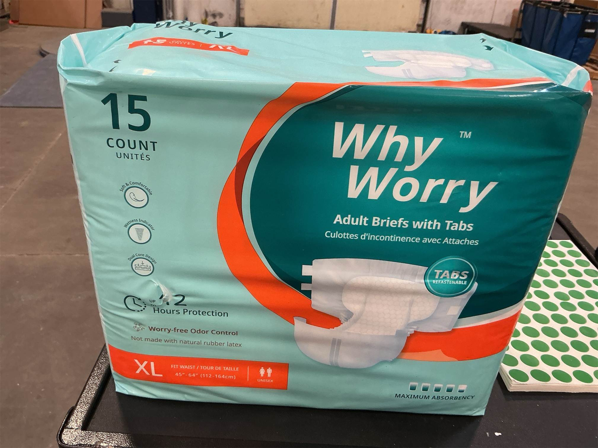 WhyWorry Adult Diapers with Tabs, Disposable Incontinence Briefs for Women & Men with Maximum Absorbency, Adult Briefs for Incontinence Overnight, Odor Control, Unisex, XLarge, 15 Count