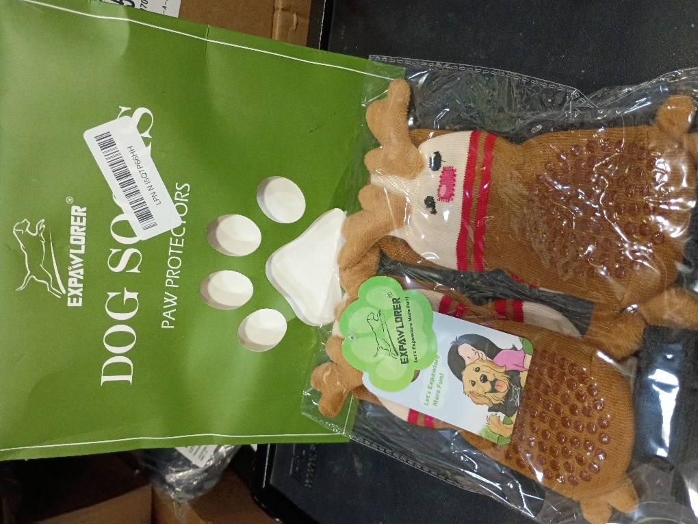 EXPAWLORER Christmas Anti Slip Dog Socks to Prevent Licking Paws, Boots & Paw Protectors with Grippers,Doggie Booties for Hardwood Floors for Large Senior Dogs Lifelike Costume Reindeer large