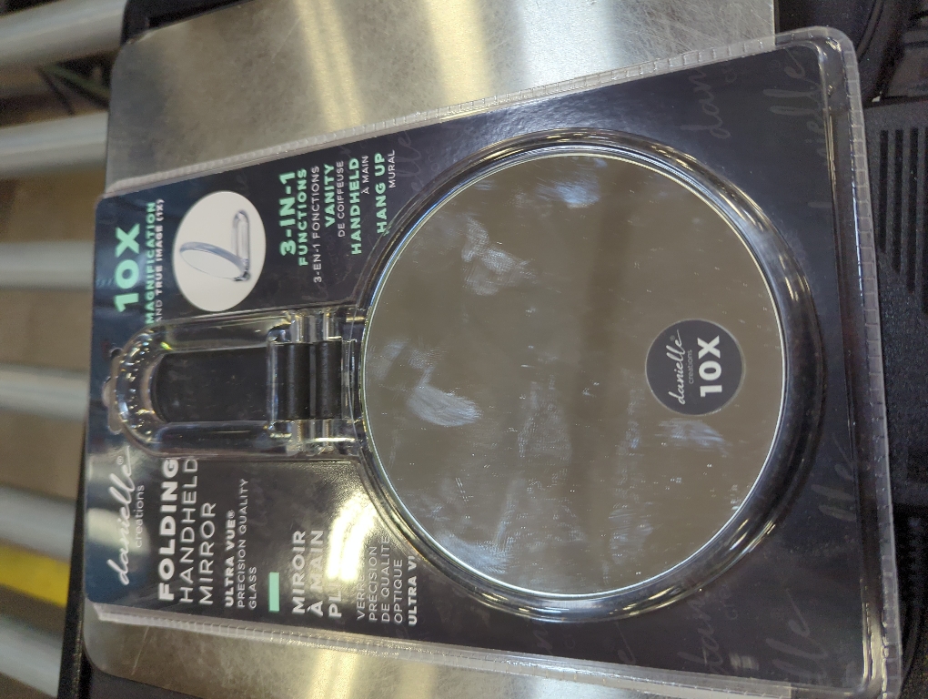 Folding Hand Held 10x Magnification Mirror