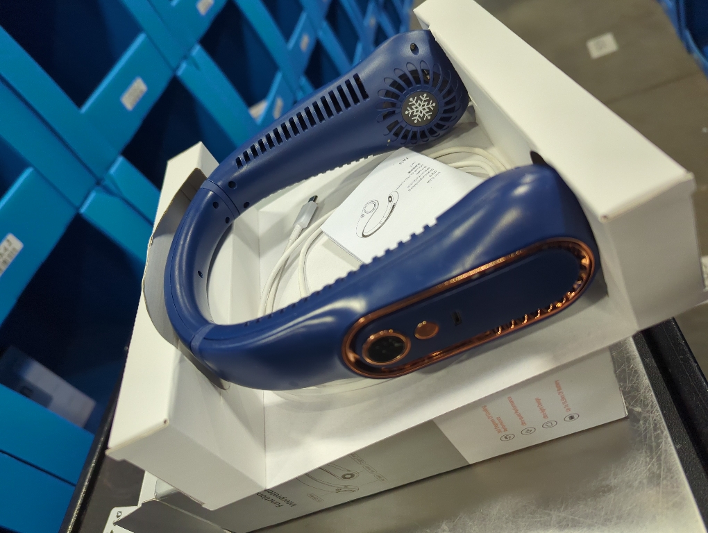 Navy Blue Bladeless Neck Fan, 5-Speed USB Rechargeable Personal Fan, Hands-Free Wearable Cooling Device for Travel, Office, Outdoor Use for Women and Men