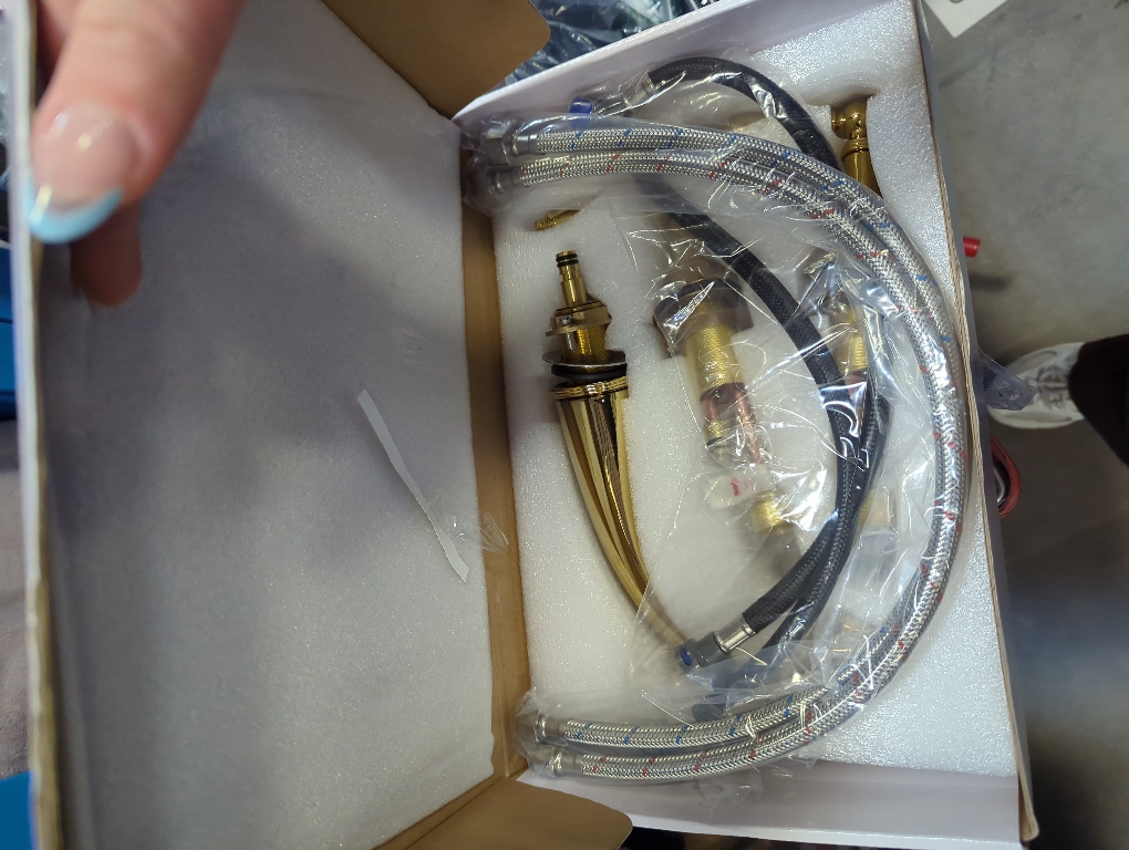 SaniteModar Polished Gold Bathroom Sink Faucet,Brass Bathroom Faucet 3 Hole,Widespread Bathroom Faucet for Sink 3 Hole,2 Handles Design with Water Supply Lines