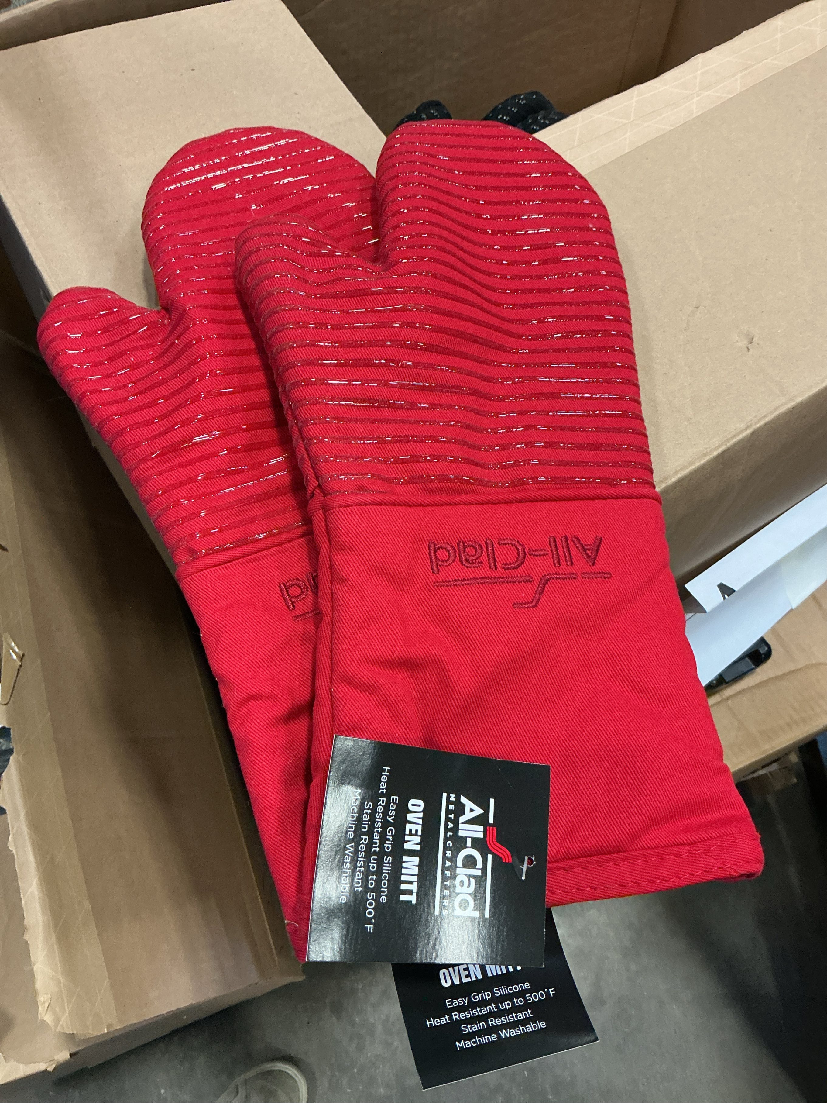 All-Clad Silicone Oven Mitts: Heat Resistant up to 500 Degrees - 100% Cotton & Silicone, 14x7 Oven Mitt for Kitchen and Barbeque, 2-Pack, Chili