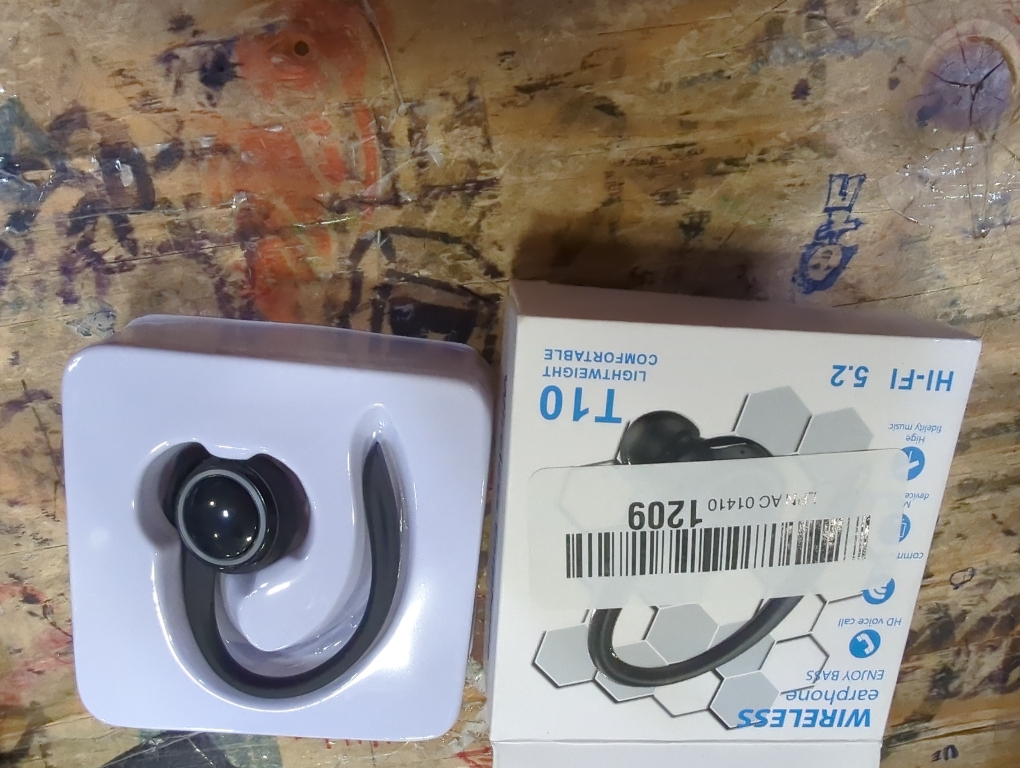 Bluetooth 5.2 Headset, Single Ear Earpiece Earphone with Mic, Hook, Noise Cancelling Headset for Business, Trucker, Driver, Wireless Bone Conduction Headphone with Ear Caps (S/M/L) for iPhone Android