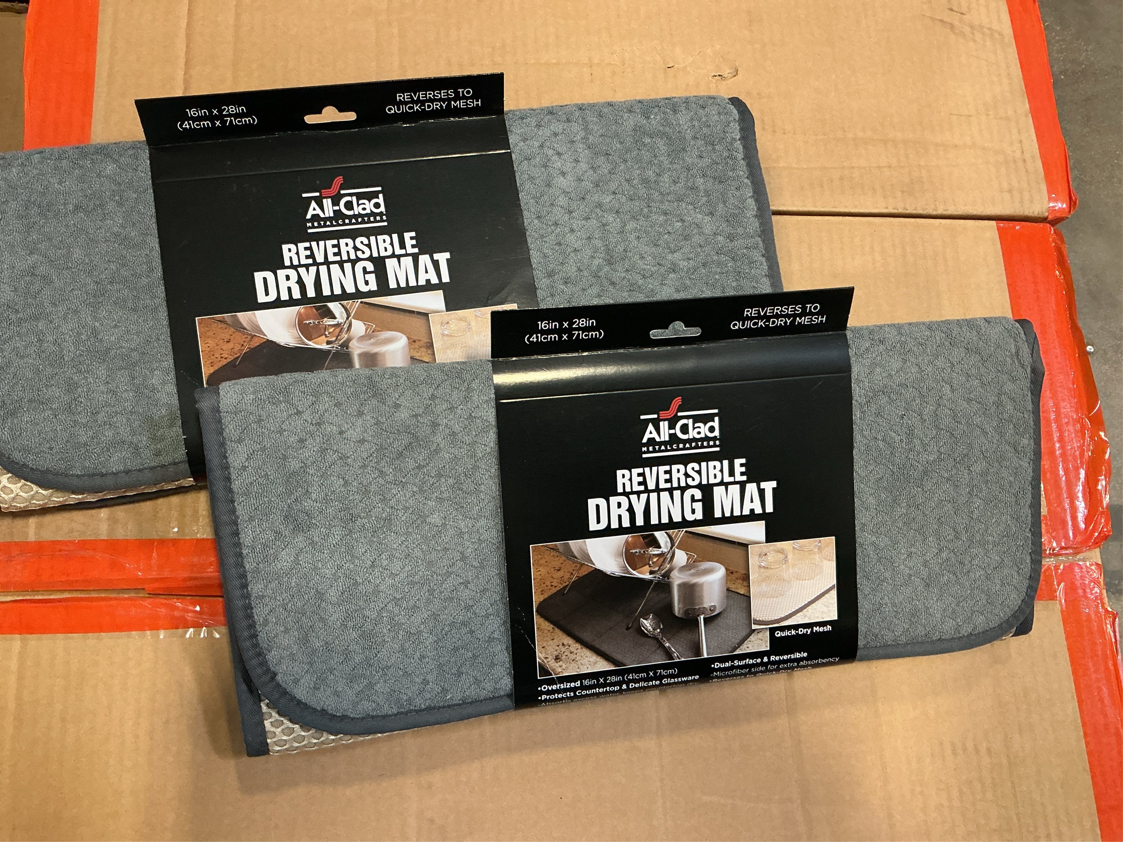 All-Clad Premium Reversible Dish Drying Mat for Kitchen: 16 x 28 Ultra-Absorbent, Long-Lasting, No Condensation, and Oversized for Large Pots and Pans - 2 Pack, Pewter