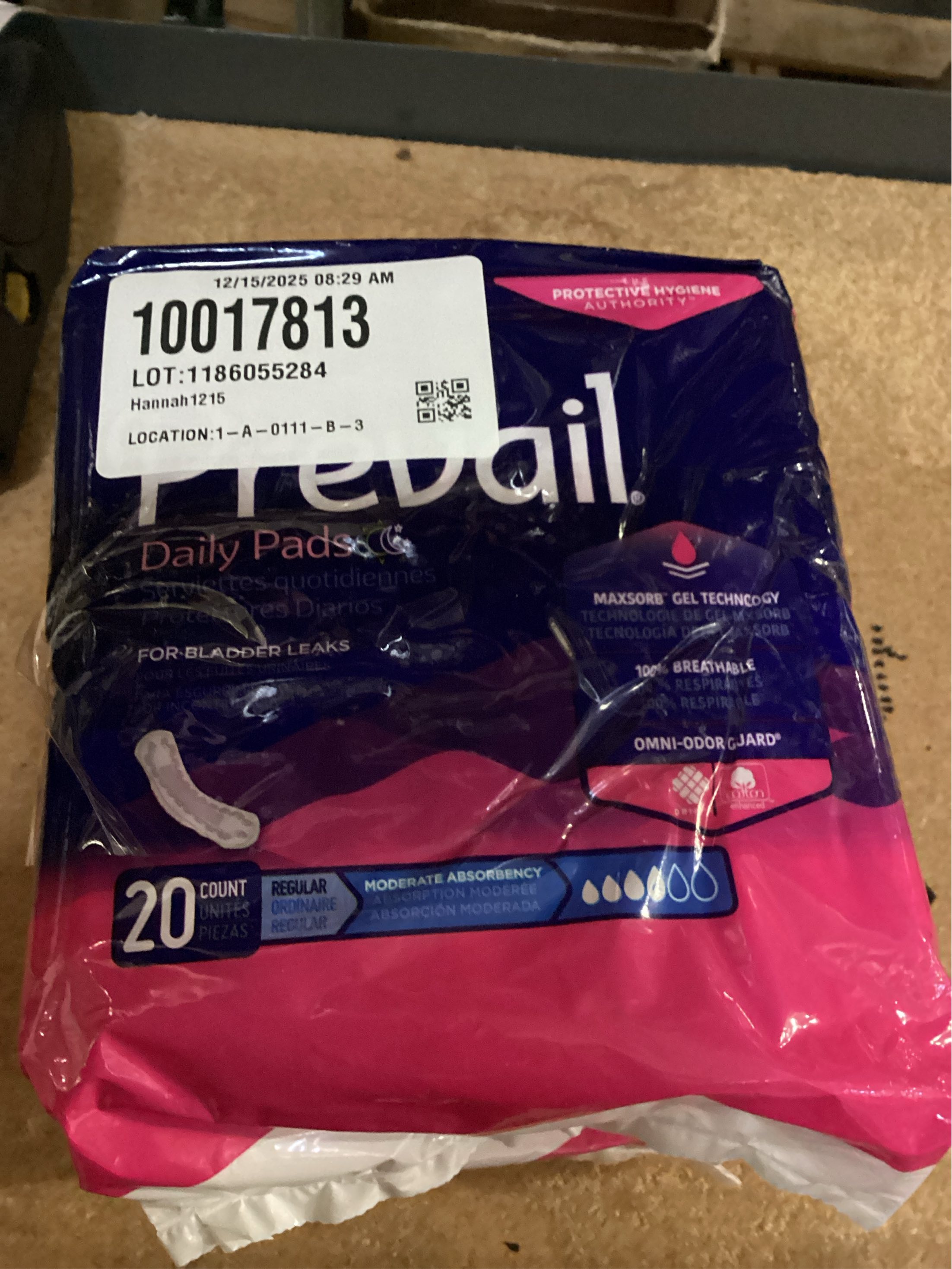 Prevail Daily Pads for Bladder Leaks, Disposable, Moderate Absorbency, Regular, 20 Count, 2 Pack