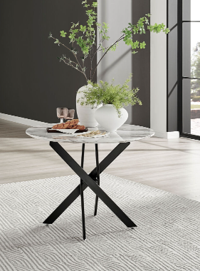 Novara 100cm White Marble Effect Table with Black Legs ‼️2 BOXES ‼️