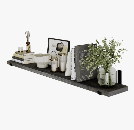Long Floating Shelves For Wall, Wood Wall Shelf With Heavy Duty Metal Brackets Ebony