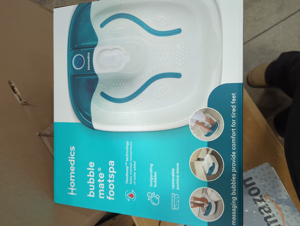 Homedics Bubble Mate Foot Spa, Toe Touch Controlled Foot Bath with Invigorating Bubbles and Splash Proof, Raised Massage Nodes and Removable Pumice Stone