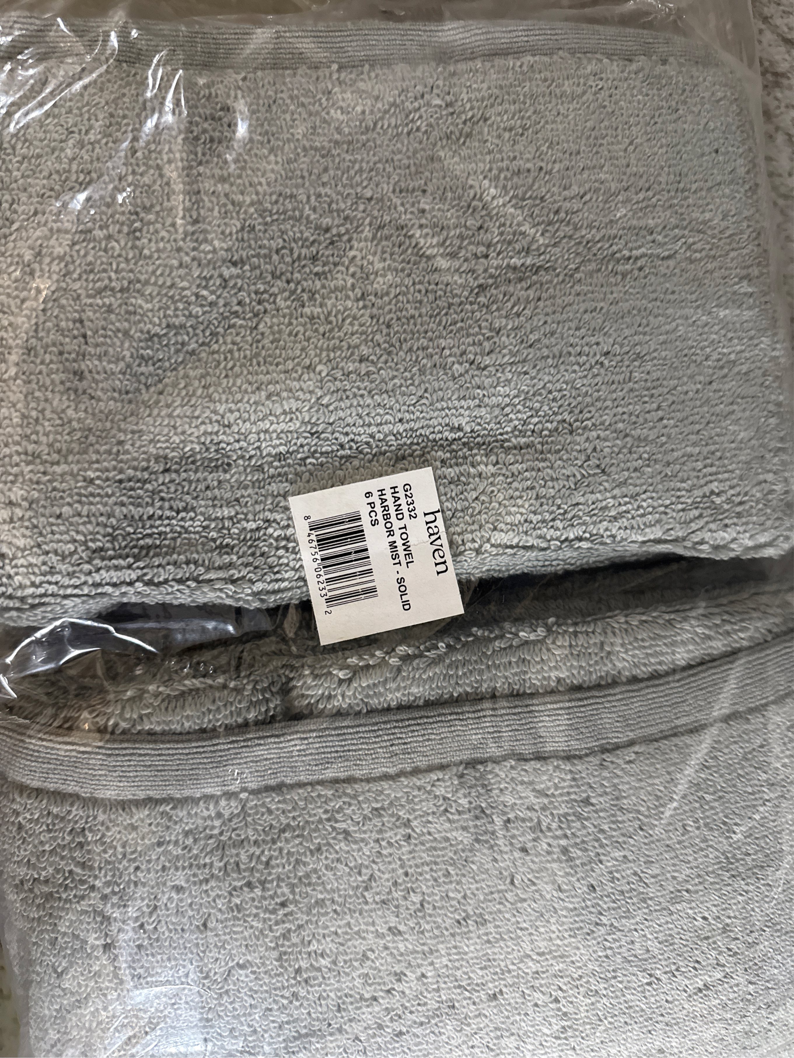 Haven Organic Cotton Terry Hand Towel in Harbor Mist Grey - set of 6