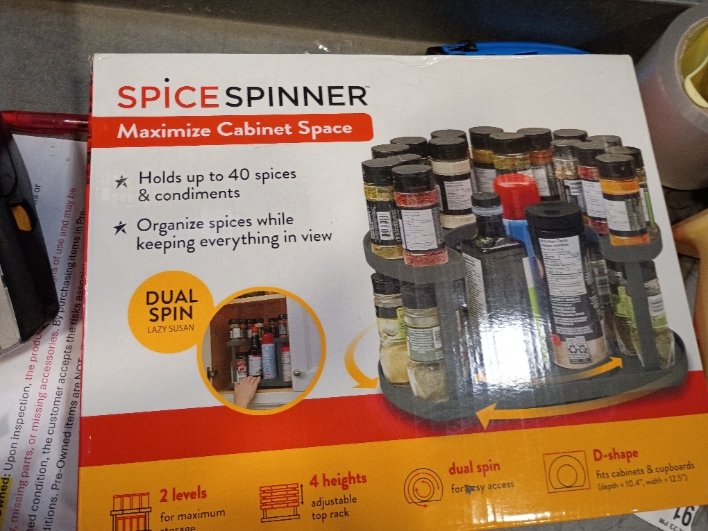 Allstar Innovations Spice Spinner Two-Tiered Spice Organizer & Holder That Saves Space, Keeps Everything Neat, Organized & Within Reach With Dual Spin Turntables- Grey