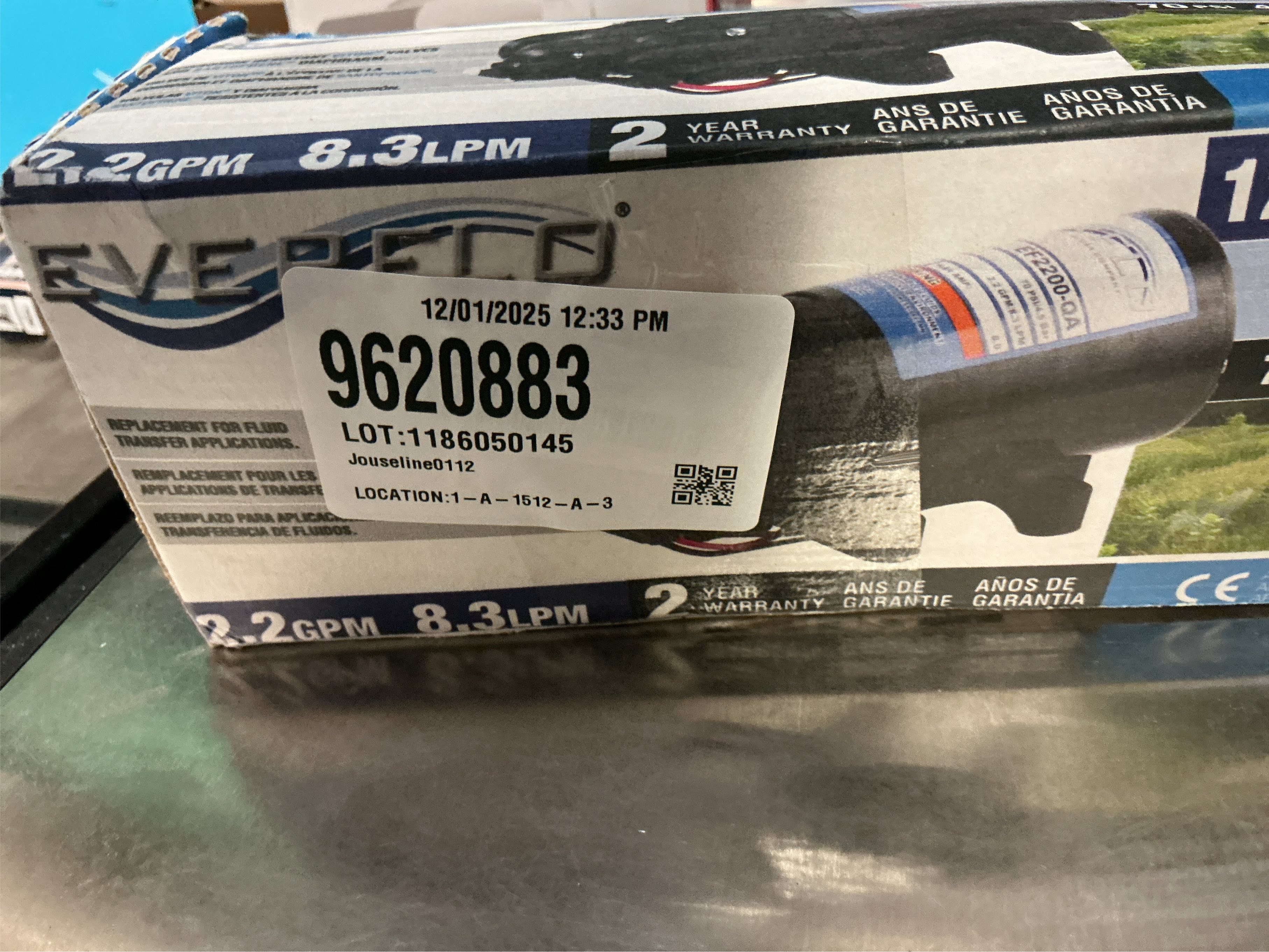 Everflo EF2200-QA-BOX 2.2GPM 12V Diaphragm Pump-Quick Attach Port, Black