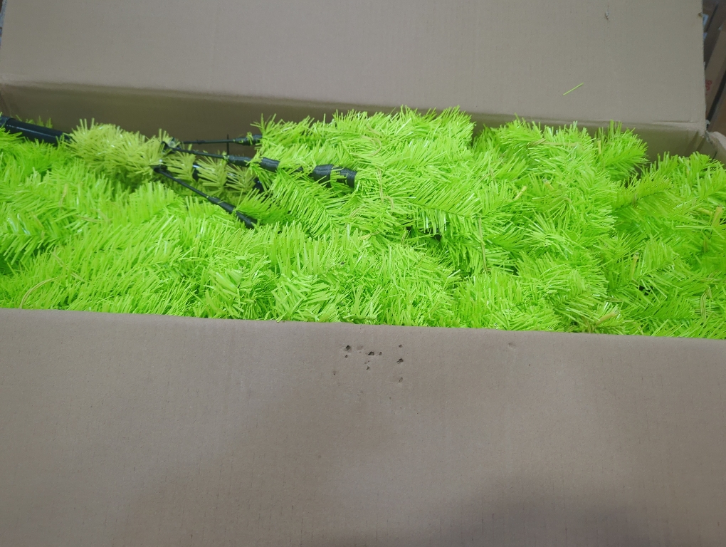 Size 7.5ft Color Green Bendable Christmas Tree Whimsical Christmas Pre-Lit Lime Green Stole Bent Top Artificial Xmas Tree Decorations with LED Lights Ornament Bag(7.5ft)