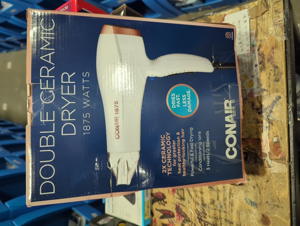 Conair Double Ceramic Hair Dryer, 1875W Blow Dryer with Diffuser and Concentrator, Ionic Conditioning, 3 Heat & 2 Speed Settings, Amazon Exclusive, White