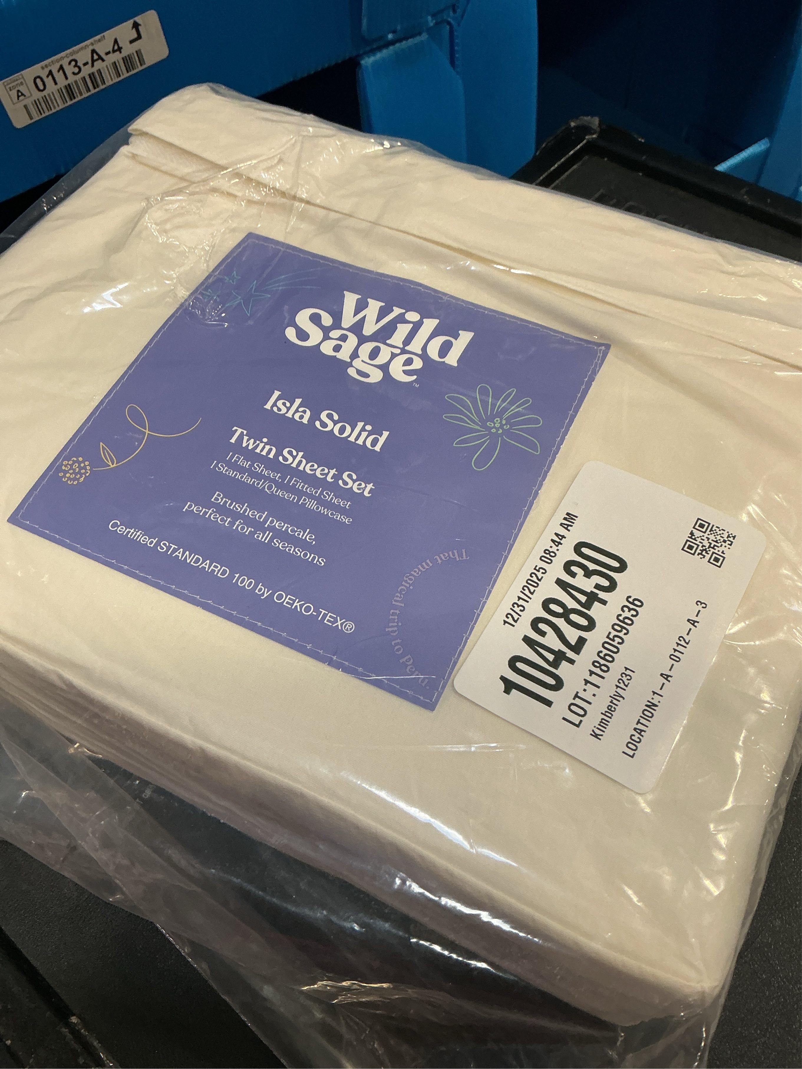 Wild Sage Brushed Cotton Percale 300-Thread-Count Twin Sheet Set in Coconut Milk