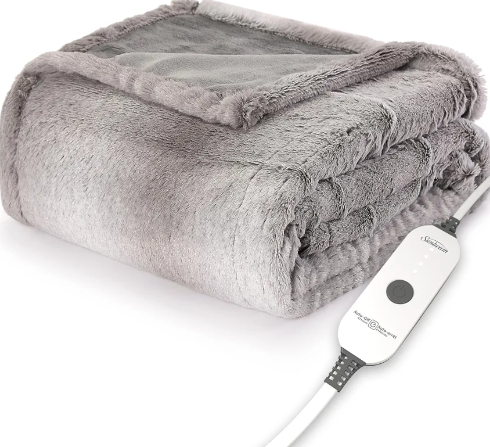 Sunbeam Royal Faux Fur Night Fog Heated Personal Throw / Blanket, Cozy-Warm, Adjustable Heat Settings