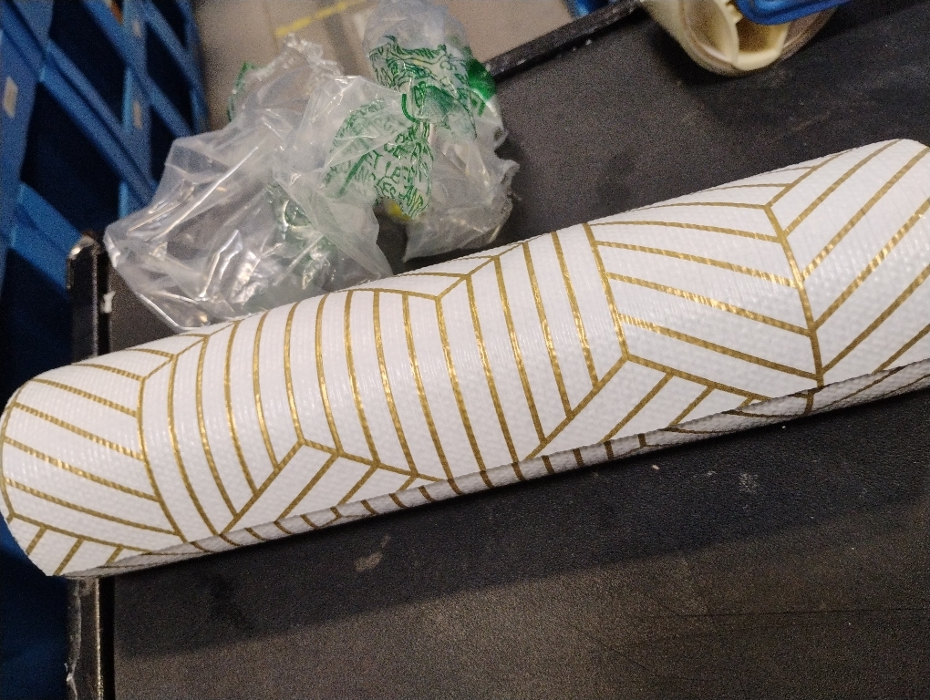 Shelf Liners for Kitchen Cabinets 12in x 20FT, Non Adhesive Cabinet Liner Strong Non-Slip Thickened Gold Geometric Drawer Liner, Easy to Clean for Shelf, Cabinet with Knife and Tape Measure