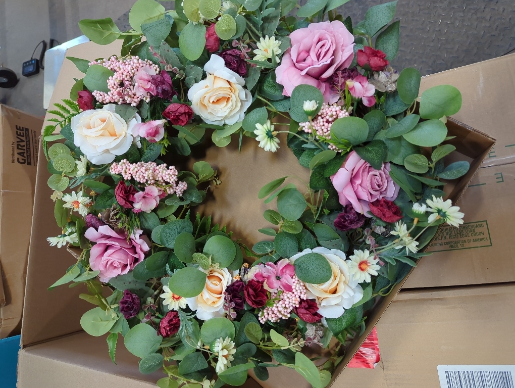 WANNA-CUL 24 Inch Large Spring Rose Wreaths for Front Door,Spring Front Door Wreath with Pink and Wine Red Floral Door Wreath with Eucalyptus Leaves for Wedding or Indoor&Outdoor Decorations