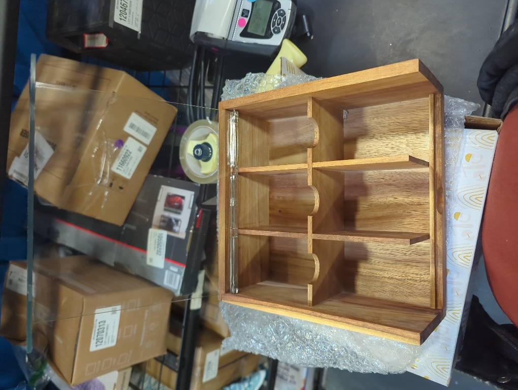 HTB Acacia Wood Tea Bag Organizer Storage, Gift Box 6 Compartments Tea Chest Box with Acrylic Transparent Hinged Lid