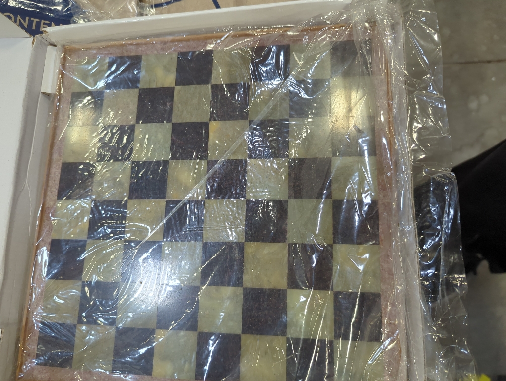 StonKraft Stone Chess Board with Wooden Base - 12 x 12 Inches