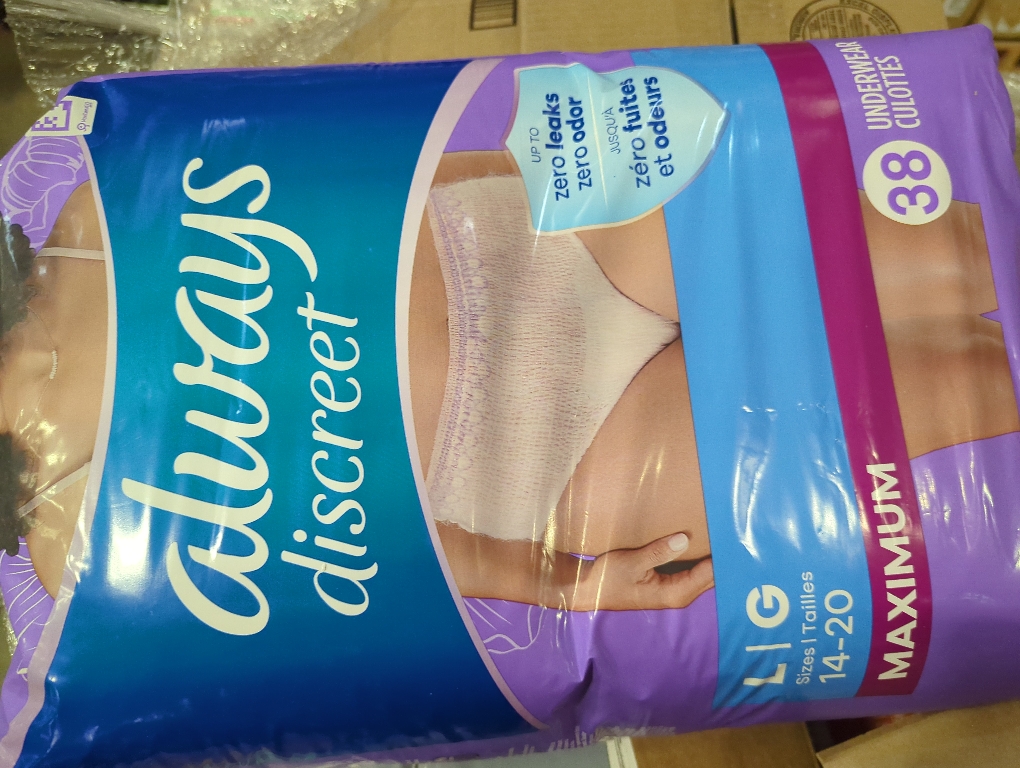 Always Discreet Adult Incontinence Underwear for Women and Postpartum Underwear, Large, Up to 100% Bladder Leak Protection, 38 Count