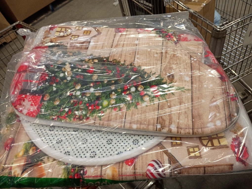 3 Pieces Farmhouse Christmas Bath Mat Set Winter Xmas Tree Bathroom Home Decor Wooden Barn Door Country Vintage Snowflake New Year Holiday Bathroom Rug Toilet Bedroom Laundry Kitchen Mat