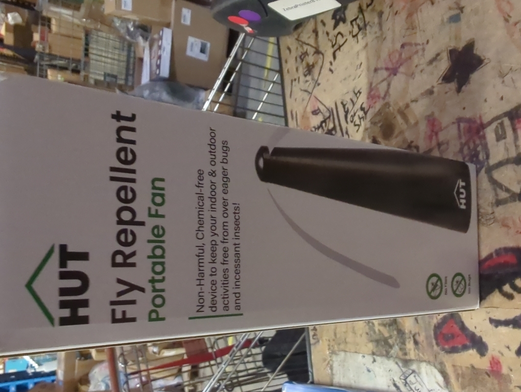 BUGGOFF Black Fly & Flying Insect Repellent Fan with Twin Blades, Table top & Hangable, Battery Powered or 5V Plug in, Batteries NOT Included. Safe Blades with Auto Stop. (1 Pack)