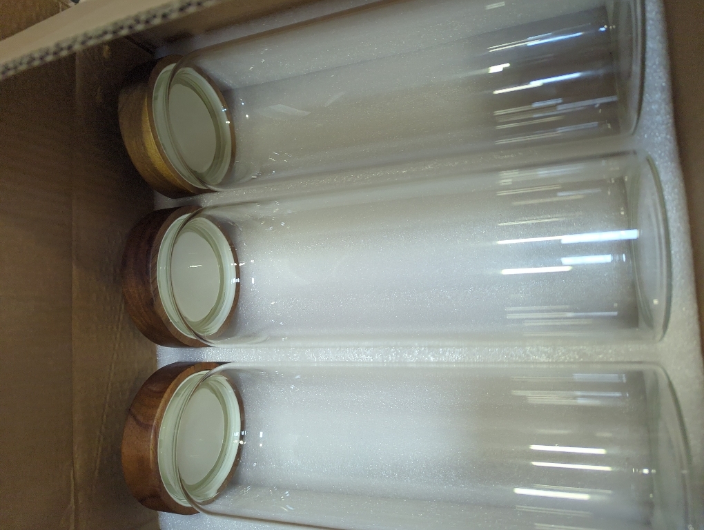 3 Pack 50 fl oz/1500 ml Clear Glass Storage Canister with Airtight Wooden Screw On Lid, Large Tall Decorative Glass Container Jar Set for Coffee, Nut, Tea, Candy, Cookie, Cereal, Sugar, Flour