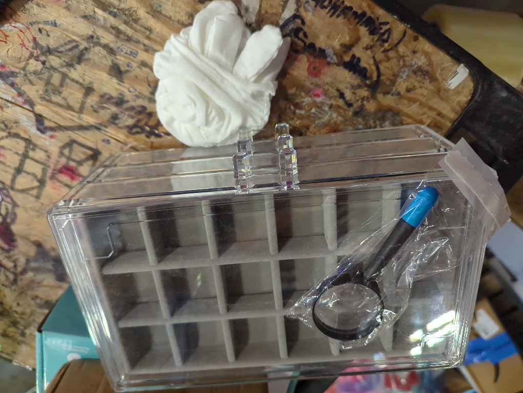 Acrylic Rock Display Case,54 Grids Rock Collection Box for Kids with Mini Magnifying Glass and Gloves, Clear Display Cases for Stones Collectibles Gemstone Crystals Storage Boxes