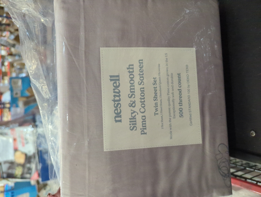 Nestwell Pima Cotton Sateen 500-Thread-Count Twin Sheet Set in Lilac Marble