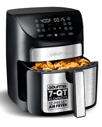 Gourmia 7 QT Air Fryer, 10 Presets, FryForce 360°, Digital, Stainless Steel