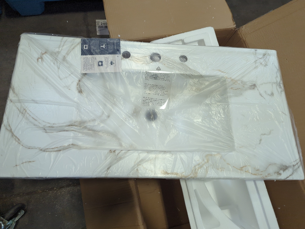 JONATHAN Y SNK1003C Ancillary 3-Hole 36 in. W x 18.25 in. D Classic Contemporary Rectangular Ceramic Single Sink Basin Vanity Top, White Marble Effect