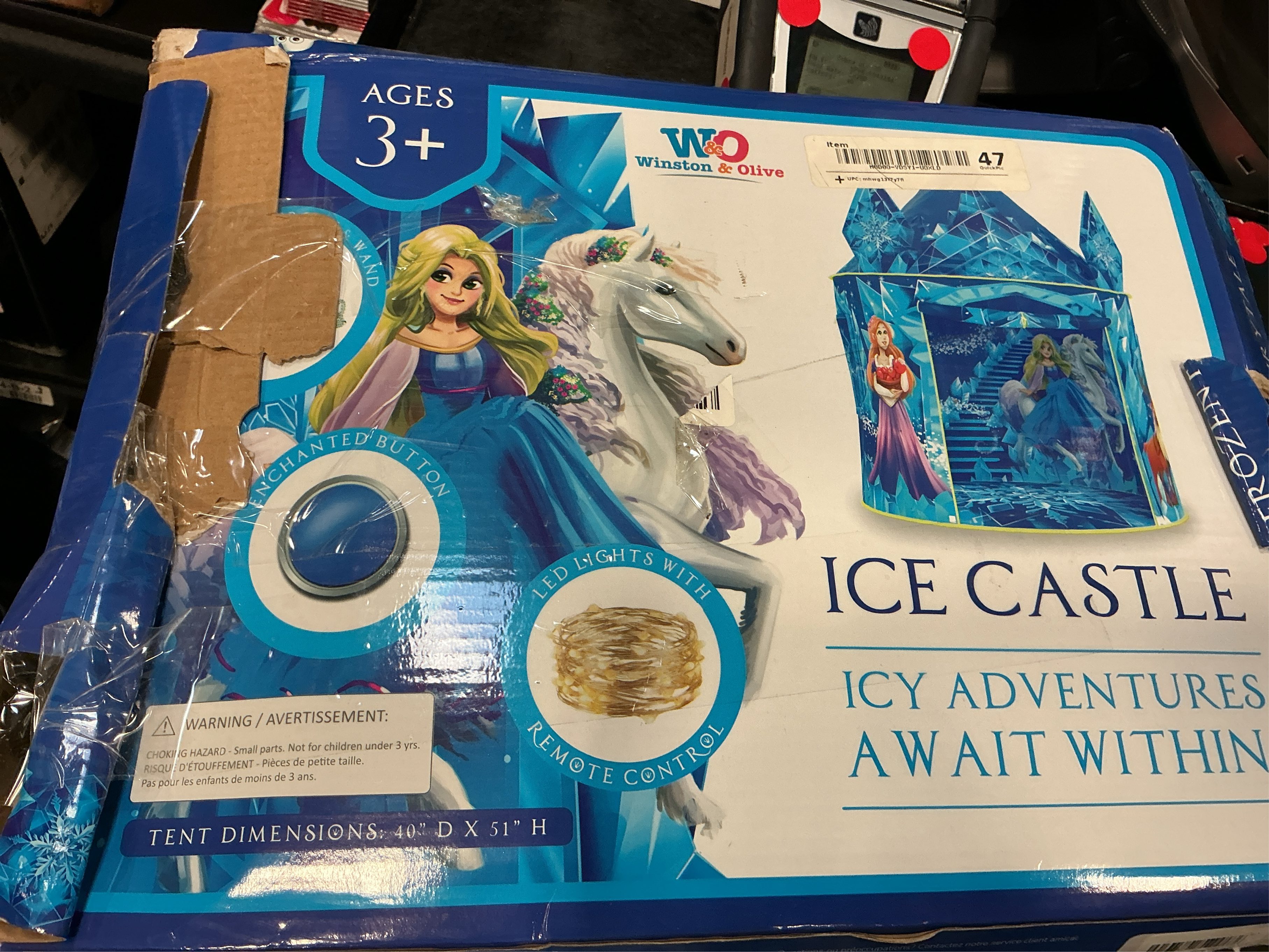 W&O Frozen Princess Tent for Girls with Magical Sound Button, LED Lights, Crown & Wand – Indoor & Outdoor Frozen Tent for Girls Ages 3-7