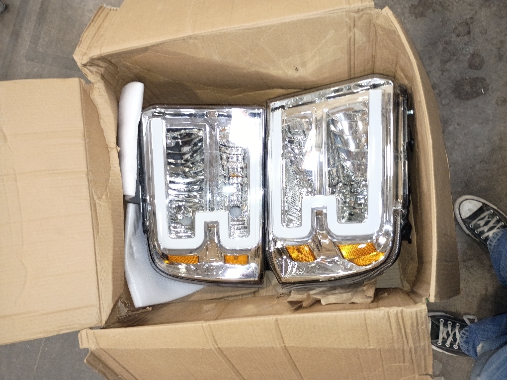 PIT66 LED Headlight Assembly Compatible with 2005-2007 Ford F250 F350 F450 F550 Super Duty/ 2005 Excursion,(Not Fit Sealed Beam Headlight model) Clear Lens Chrome Housing Amber Reflector