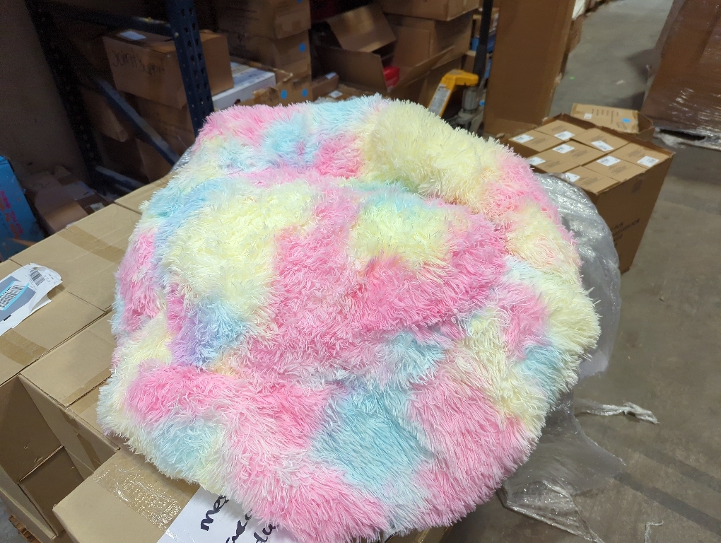 Amdrebio Rainbow Fluffy Round Rug 4Ft Kids Rugs for Girls Bedroom, Unicorn Room Decor, Colorful Pastel Shag Carpet for Preppy Dorm, Soft Cute Fuzzy Kawaii Circle Area Rugs for Baby Nursery, Playroom