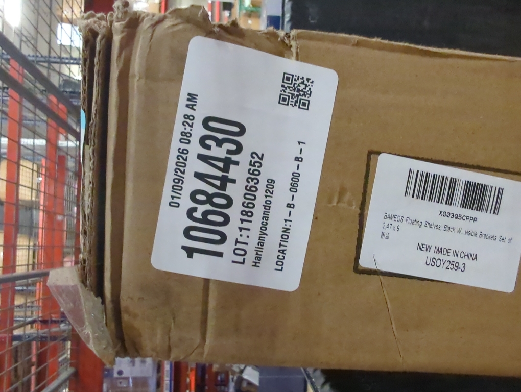 BAMEOS Floating Shelves, Black Wall Mounted Wooden Shelves with Invisible Brackets Set of 2,47 x 9