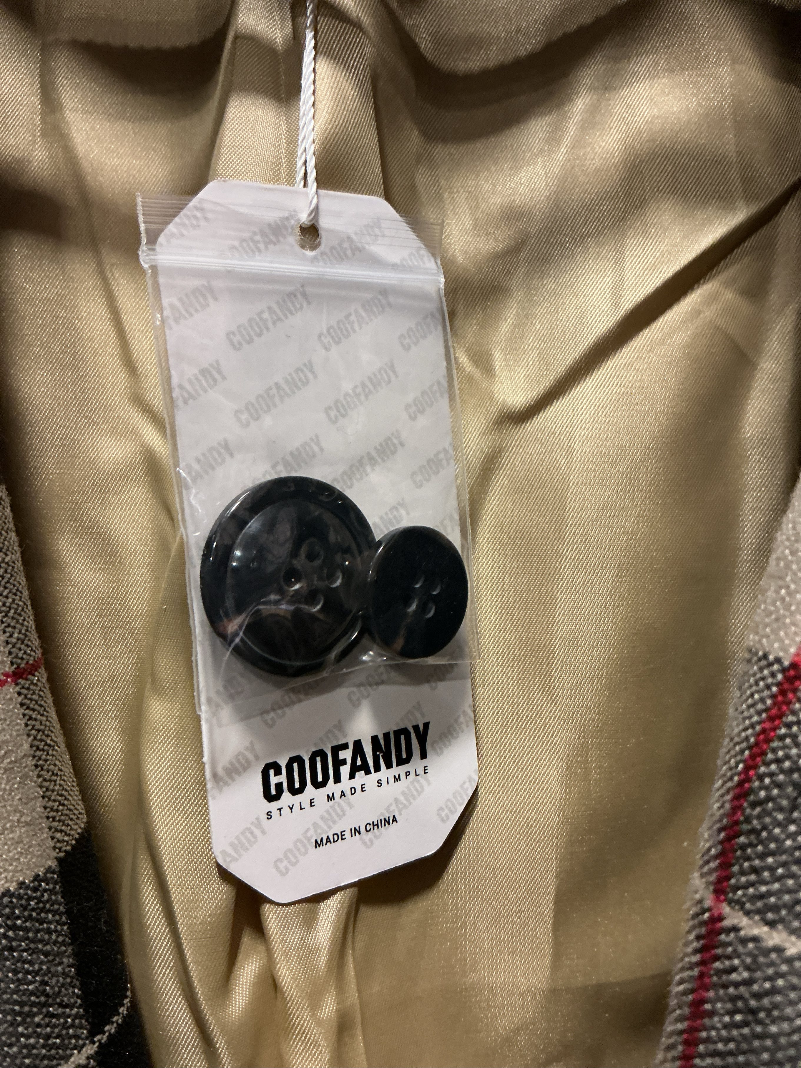 Size L COOFANDY Men's Wool Blend Coat with Detachable Plaid Scarfs Notched Collar Single Breasted Pea Coat Trench Overcoat