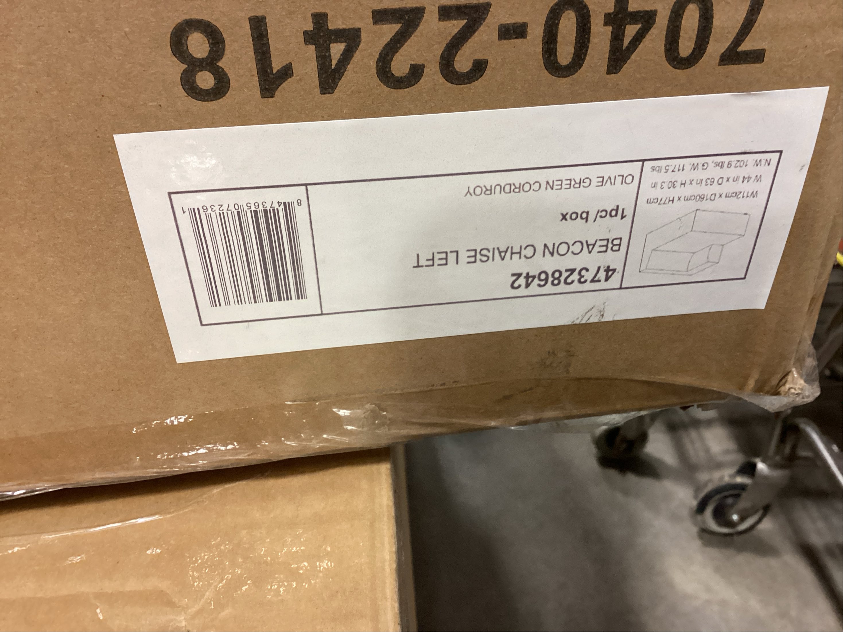 Olive Green Dockson Polyester Corduroy Left Side Facing Chaise Lounge