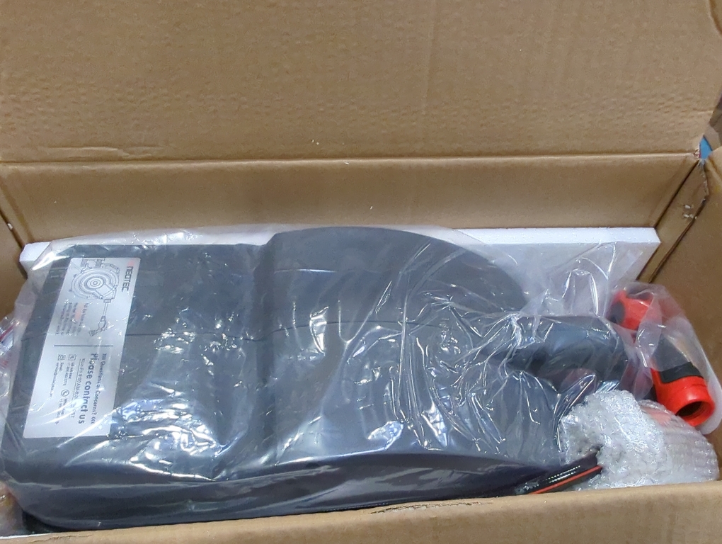 NEOTEC Retractable Garden Hose Reel 1/2 inch x 130ft - Wall Mounted Heavy Duty Hose Reel with 3/4 Inch Brass Fittings & 9-Pattern Nozzle - Auto Rewind System, Any Length Lock, 180° Swivel Bracket