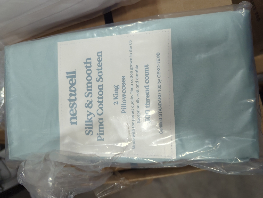 Nestwell Silky and Smooth Pima Cotton Sateen 2 King Pillowcases 500 Thread Count Starlight Blue