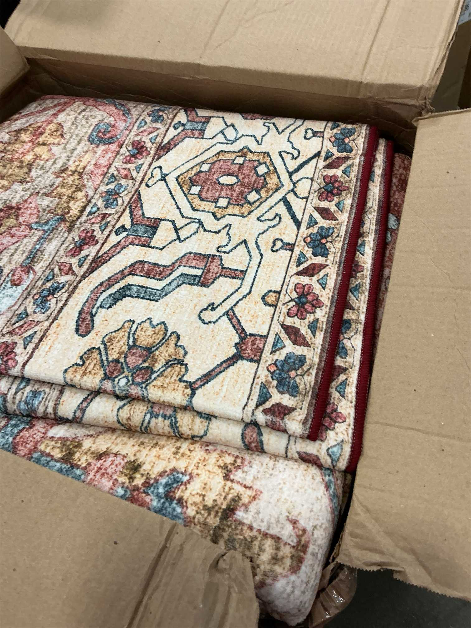 Washable Vintage Area Rug 6'x9' Boho Beige Blue Chic Medallion Distressed Design Non-Shedding Easy Care Ideal for High Traffic Areas in Living Room Bedroom Kitchen Office Large Carpet