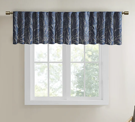Madison Park Eliza Faux Silk Embroidered Window Valance Navy