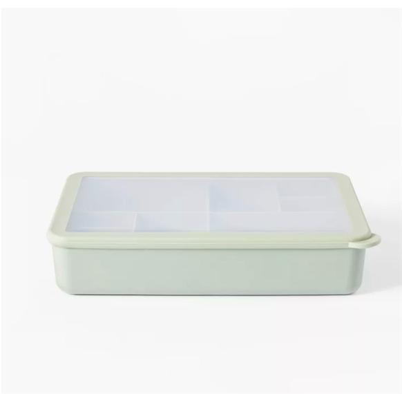 Pyrex® Simply Store® Tint 4pc & 13.5oz Double Walled Stainless Steel Vacuum Food Jar with Spoon Green & 8 Compartment Large Plastic Snack Bento Box Sage beige
