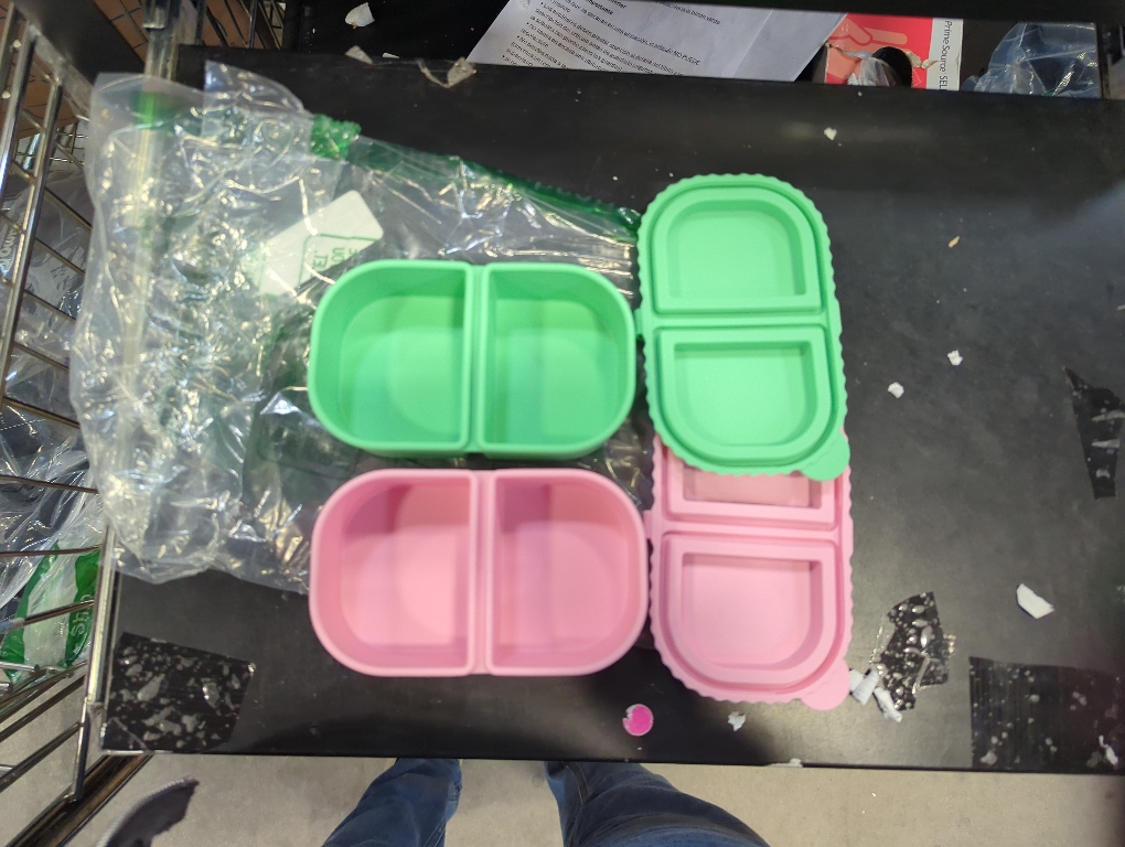 Bento Box 2 Pack Silicone Reusable Snack Containers with Lids, Double Compartment Snack Containers, Silicone Snack Box, Snackle Box Container for Travel, Office, Picnic(Pink/Green)