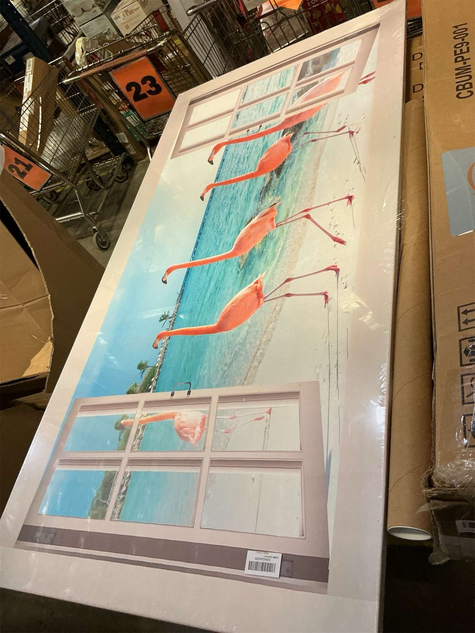 Flamingo Beach Ocean Large Wall Art Coastal Pictures Wall Decor Pink Flamingos Landscape 3d Window Big Canvas Prints Framed Modern Painting Artwork for Hotel Bathroom Living Room Office 60x30