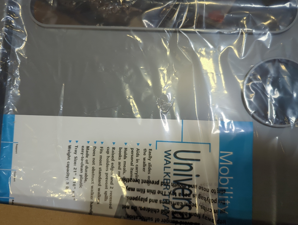 DMI Walker Tray With Cup Holders, Walker Tray For Folding Walkers, Mobility Accessory for Seniors, Tray Table for Standard Walkers, Multipurpose and Portable, Gray