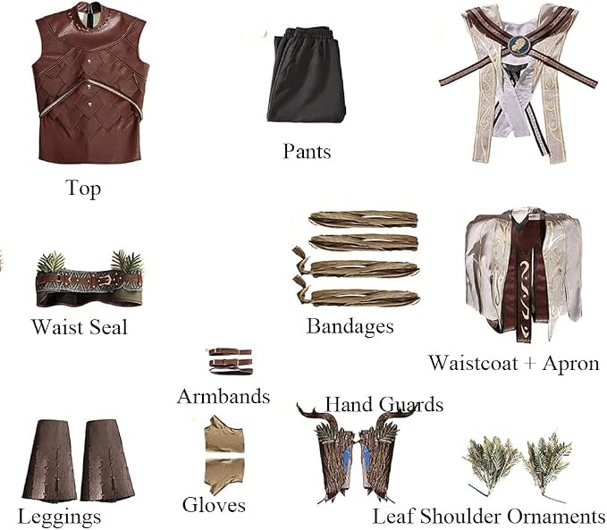 Halsin Cosplay Costume Men's BG3 Game Full Set Waistcoat Top Pants for Halloween Party