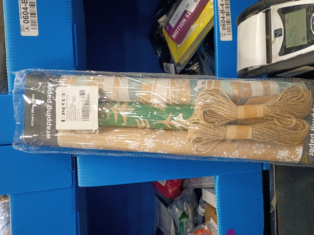 RUSPEPA Christmas Wrapping Paper, Kraft Paper - Reindeer, Stripe and Snowflakes in Blue Design - 4 Rolls - 30 inches x 10 feet per Roll