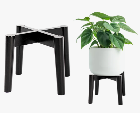 Nabytok Wood 7.5 x 9.8 Plant Stand Indoor Outdoor, Wooden Single Floor Plant Pot Holder, Natural Plant Stand, Assembly Required (Excluding Potted Plants) (Black)